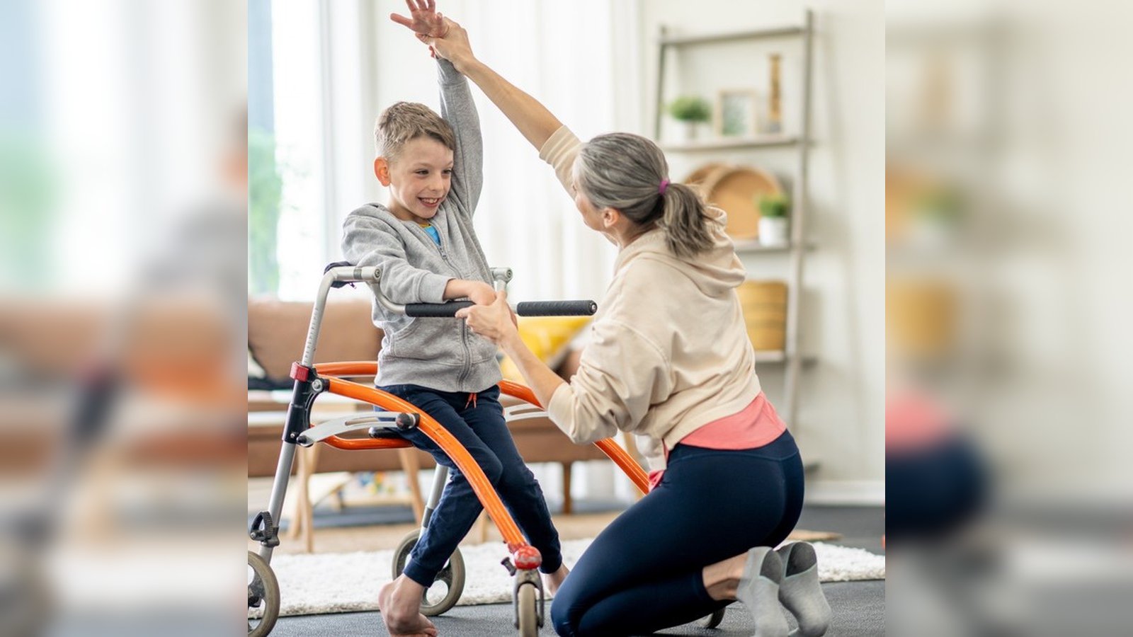 Child receiving warm, supportive therapy at home