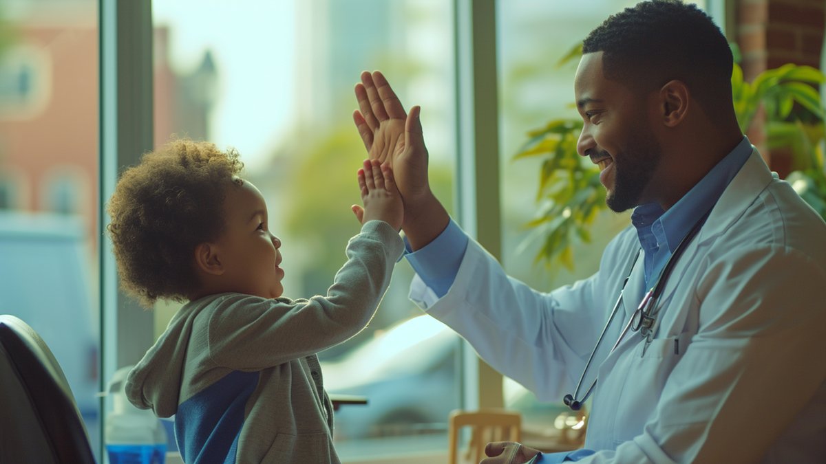 Child and caregiver celebrating progress together